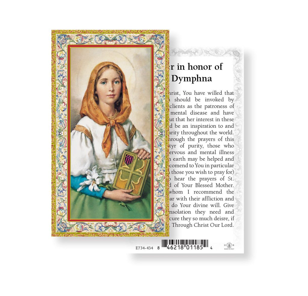 St Dymphna Gold-Embossed Deluxe Holy Card