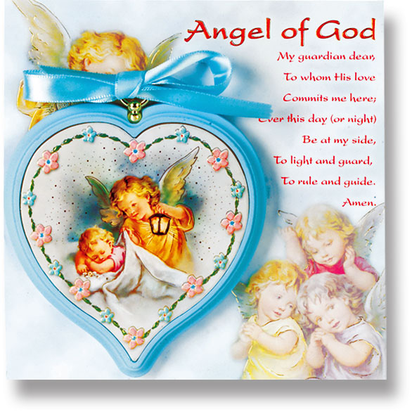 Blue Wooden Heart Shaped Guardian Angel Crib Medal