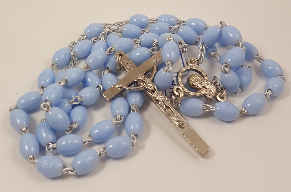 Blue Plastic Bead Rosary.