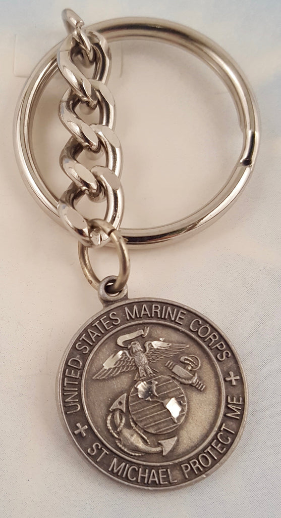 Pewter St Michael Keyring - Marine Corp