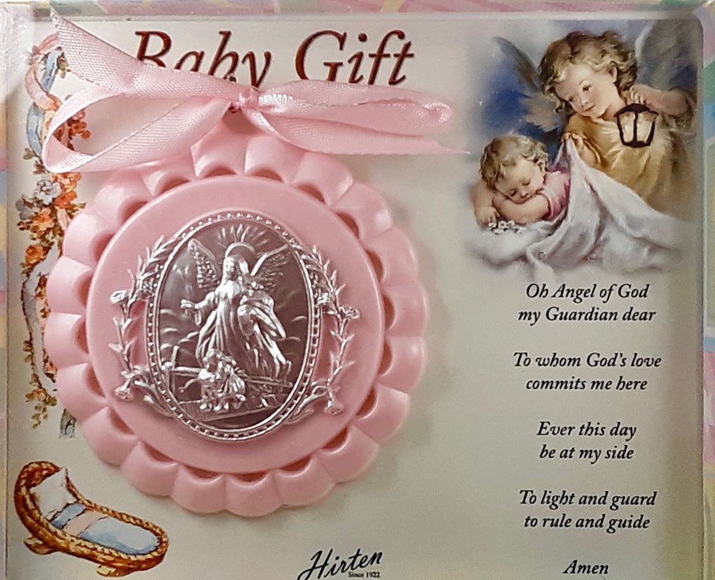 Pink Guardian Angel Crib Medal