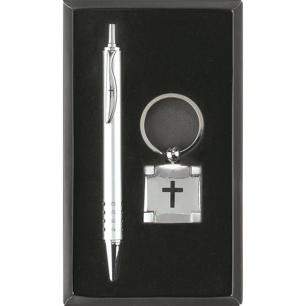Silver and Black Pen/Keyring Set