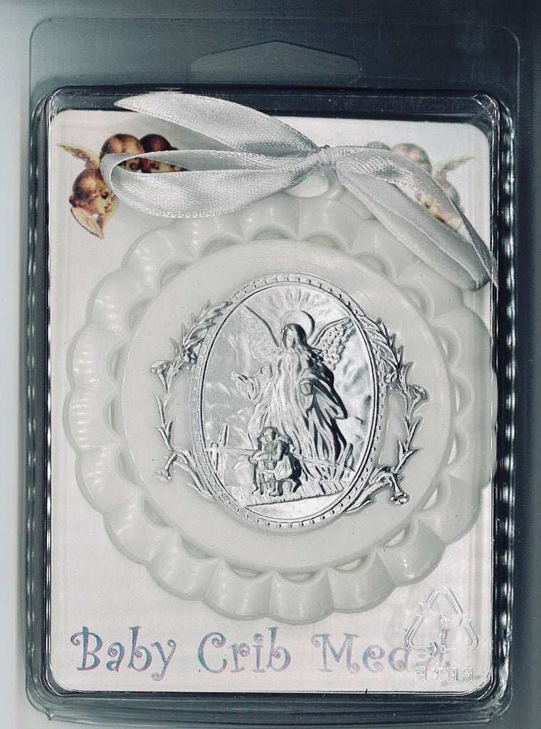 White Guardian Angel Crib Medal