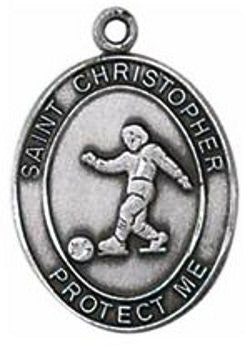 Sterling St. Christopher Soccer Sports Medal with 24" Stainless Chain