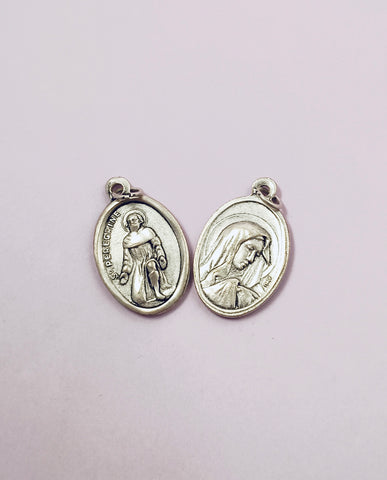 St Peregrine/Mater Dolorosa Inexpensive Silver Oxidized Oval Medal
