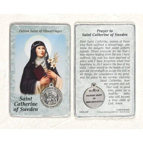St Catherine of Sweden Prayer Card with Medal