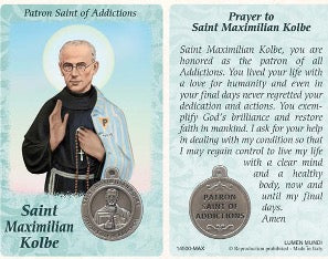 Maximilian Kolbe Prayer Card with Medal