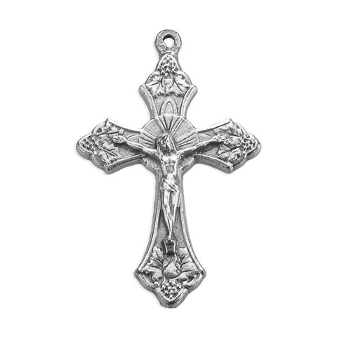 Antiqued Silver Oxidized Crucifix with Grapes
