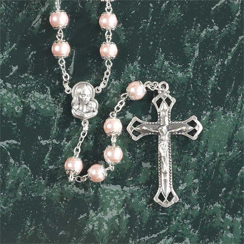 Pink Faux Pearl /Glass Madonna Rosary