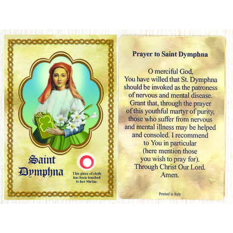 St Dymphna Relic Prayer card