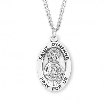 St Dymphna Oval Sterling Silver Medal 24" chain