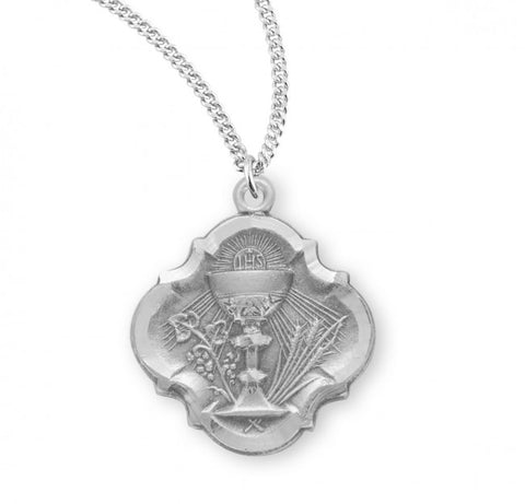 Sterling Silver Communion Baroque Medal w/Chain