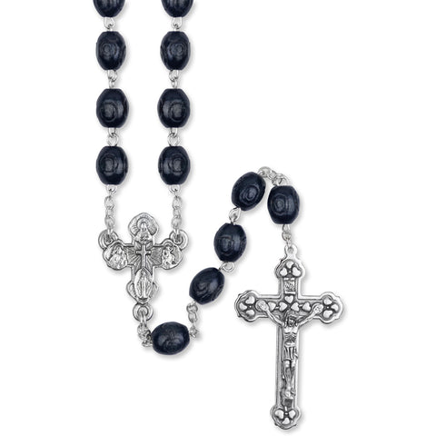 Oval Carved Wood bead Rosary Black