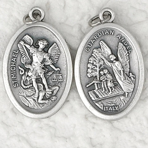 Guardian Angel/St Michael Double-Sided Oxidized Medal