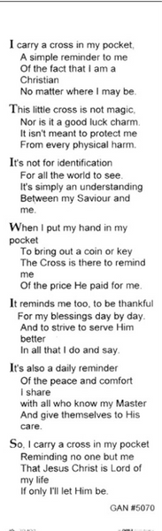 Cross in my Pocket Bookmark