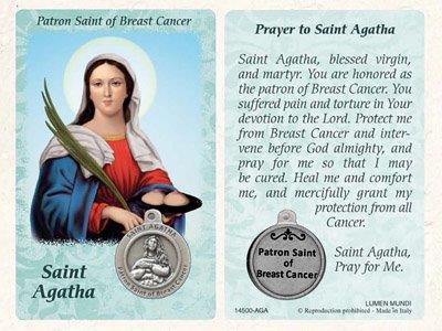 St Agatha Prayer Card w/Medal