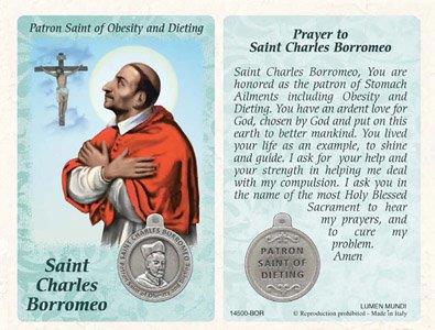 St Charles Borromeo Prayer Card with Medal
