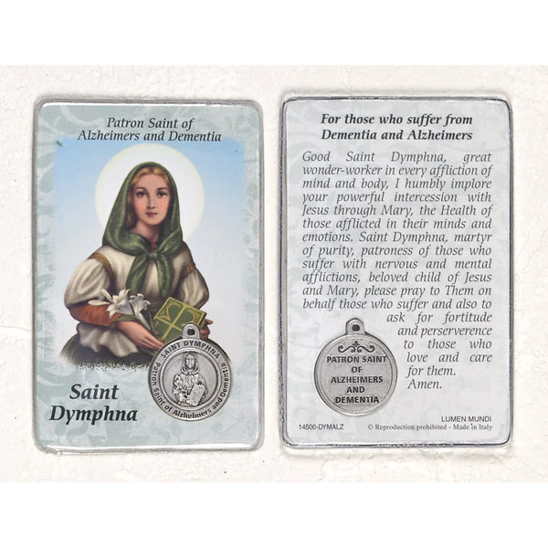 St Dymphna Laminated Prayer Card with Medal National Shrine of St