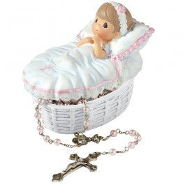 Precious Moments Baby Girl Rosary Box with Pink Rosary