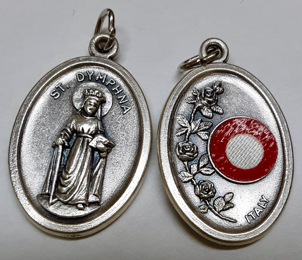 St. Dymphna Oxidized Medal with Cloth Relic