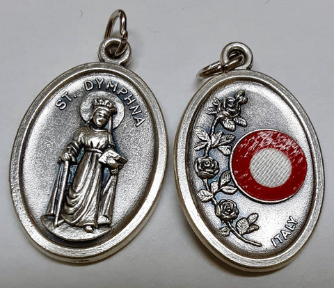 St. Dymphna Oxidized Medal with Cloth Relic
