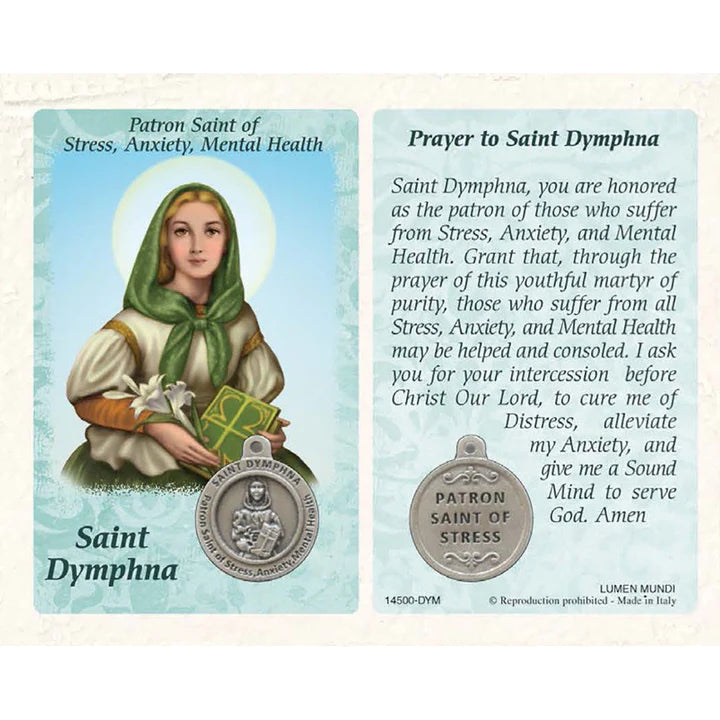 St Dymphna Laminated Prayer Card with Medal National Shrine of St