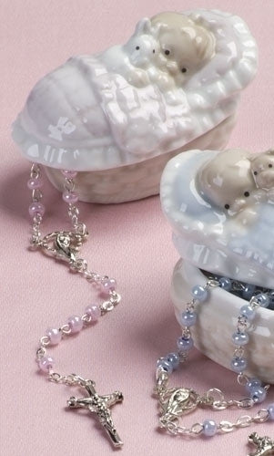 Baby Girl Porcelain Box with Rosary