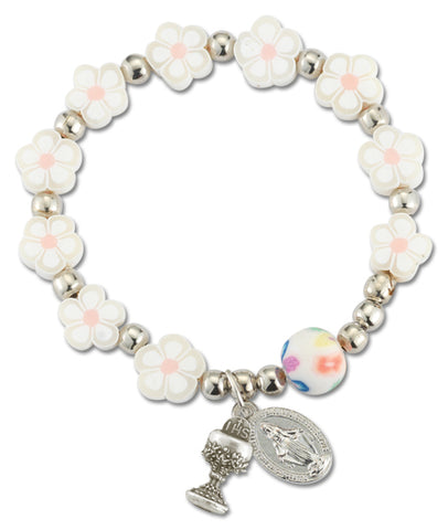 First Communion Floral Shaped White Rosary Bracelet