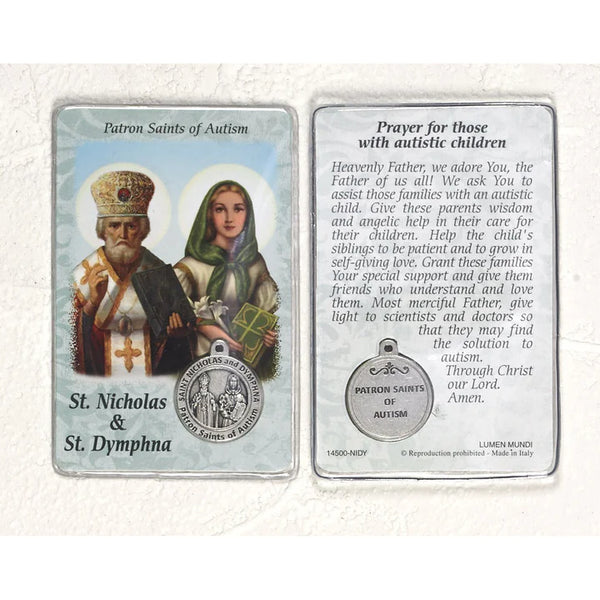 St Dymphna Laminated Prayer Card with Medal