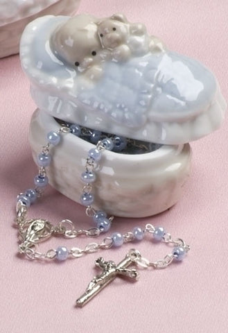 Baby Boy Porcelain Box with Rosary