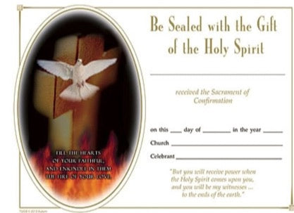 Confirmation Certificate-Catholic 10/Pk