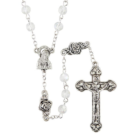 Clear Crystal Rosary w/ Rosebud Our Father Beads