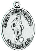 Sterling St. Christopher Women's Soccer Sports Medal With 18" Stainless Chain