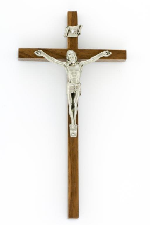 10" Walnut Wall Crucifix with Pewter Corpus.