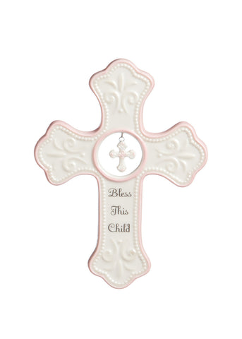 Pink "Bless This Child" Hanging Cross
