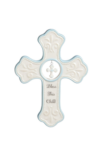 Blue "Bless This Child" Hanging Cross
