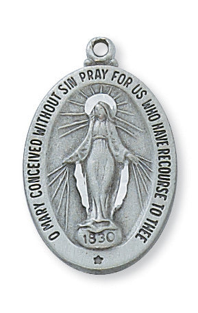 Pewter Miraculous Medal On 18" Chain