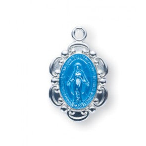 Blue Enameled Fancy Oval Miraculous Medal