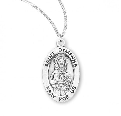 Sterling Silver Oval St Dymphna medal with chain