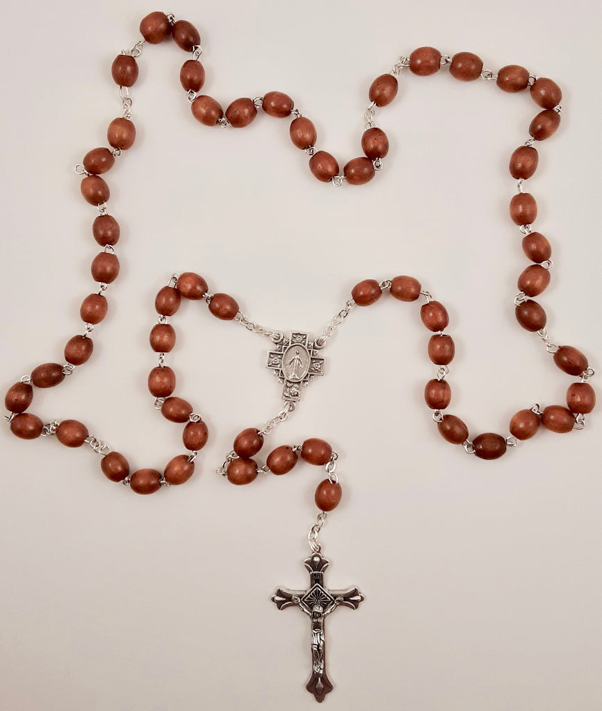 Brown Wooden Oval Rosary