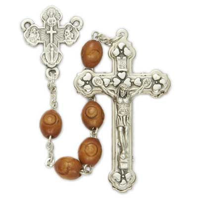 Oval Carved Wood Brown Rosary