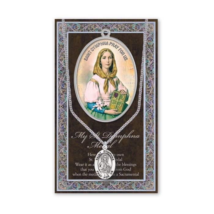 St Dymphna Pewter Medal & Chain With Biography