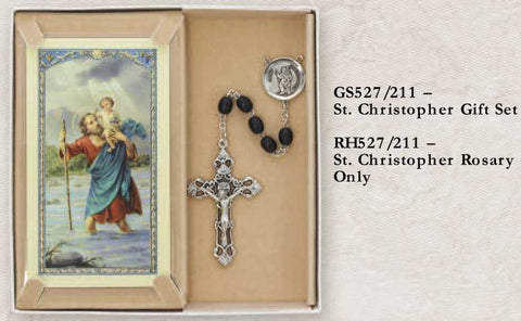 St. Christopher Rosary Prayer Card Gift Set - Black
