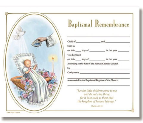 Baptism Certificate-Catholic 10/Pk