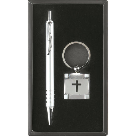 Silver and Black Pen/Keyring Set