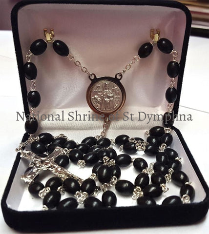 Black Bead St. Dymphna Pewter Rosary Rosaries Chaplets And Cases