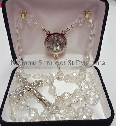 Clear Ab Pewter St. Dymphna Rosary. Rosaries Chaplets And Cases