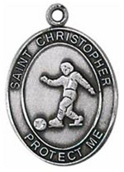 Sterling St. Christopher Soccer Sports Medal with 24" Stainless Chain