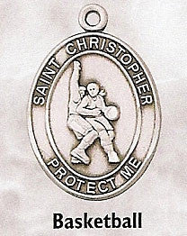 Sterling St. Christopher Basketball Sports Medal with 24" Stainless Chain