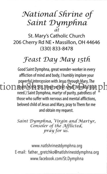 New Style St Dymphna Paper Prayer Card Cards